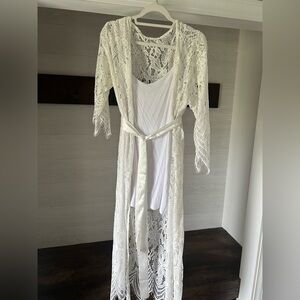 Bridal Elegant White Lace Kimono with Belt